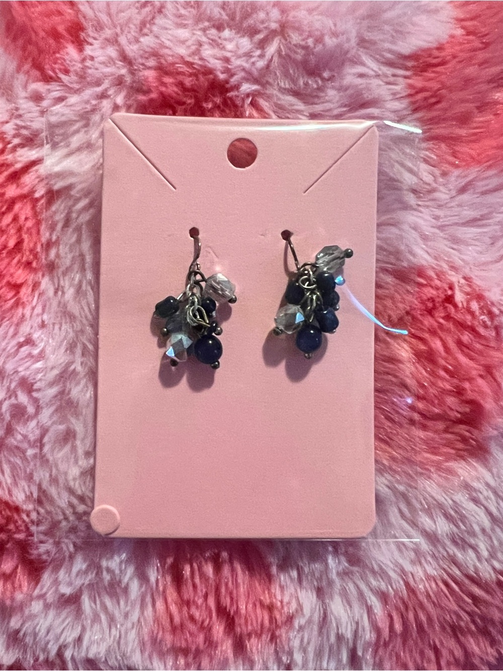 Cluster Bead Dangle Earrings - Blue and Clear